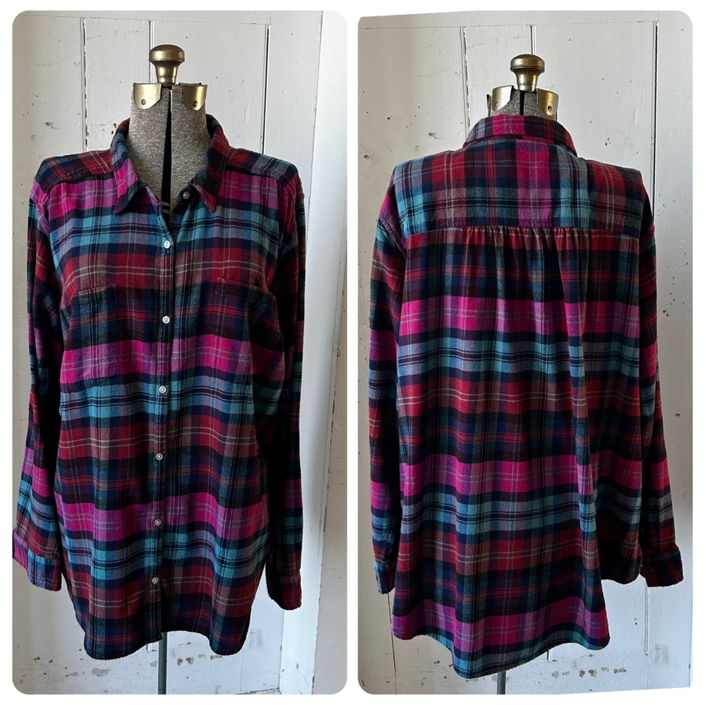 Croft & Barrow Pink and Blue Plaid Flannel Shirt Shacket
